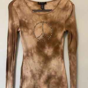 Inc Peace Sign Long Sleeve Top
